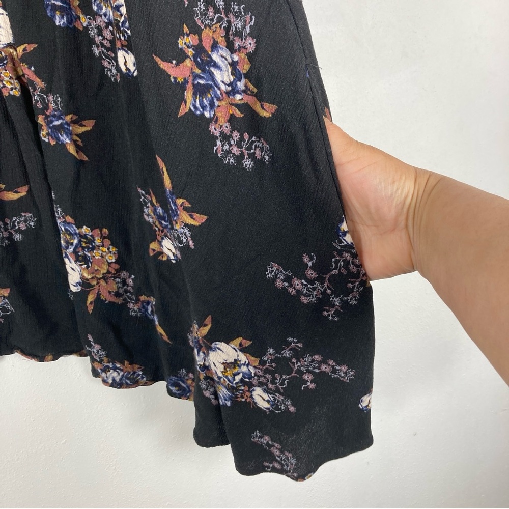 Free People Mini Dress Womens M Black Sleeveles Trapeze Floral Swing Boho - Picture 5 of 14